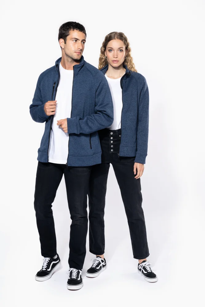 Damen Melange Strickfleece Jacke