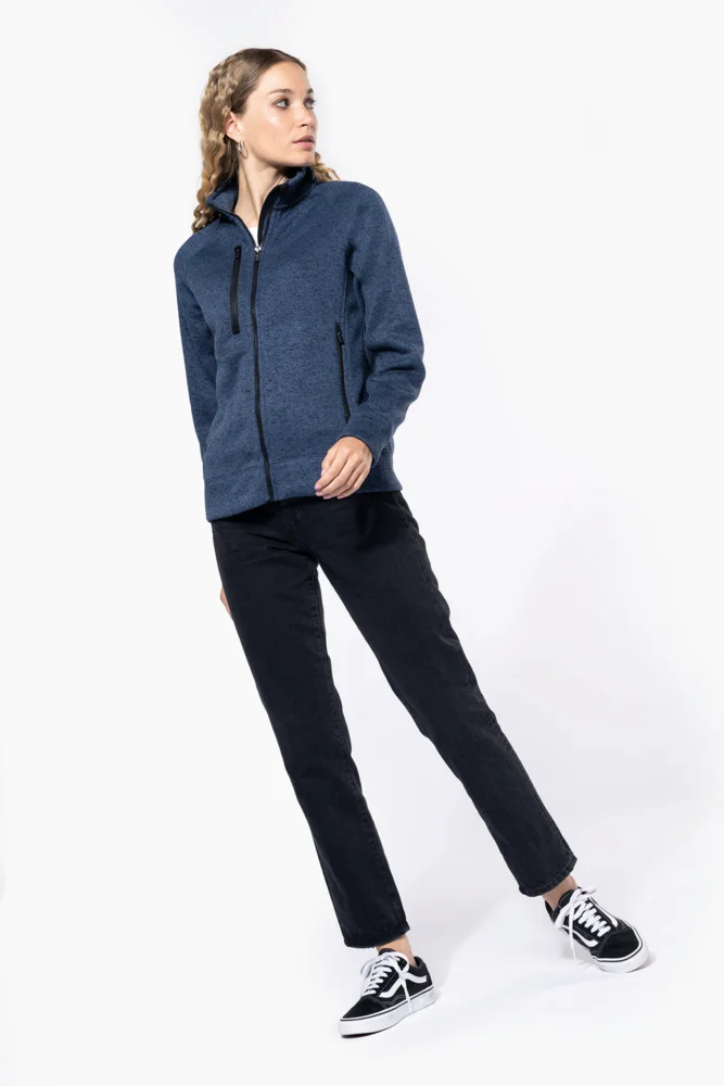 Damen Melange Strickfleece Jacke