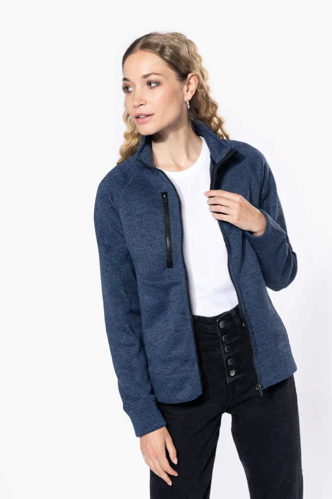 Damen Melange Strickfleece Jacke