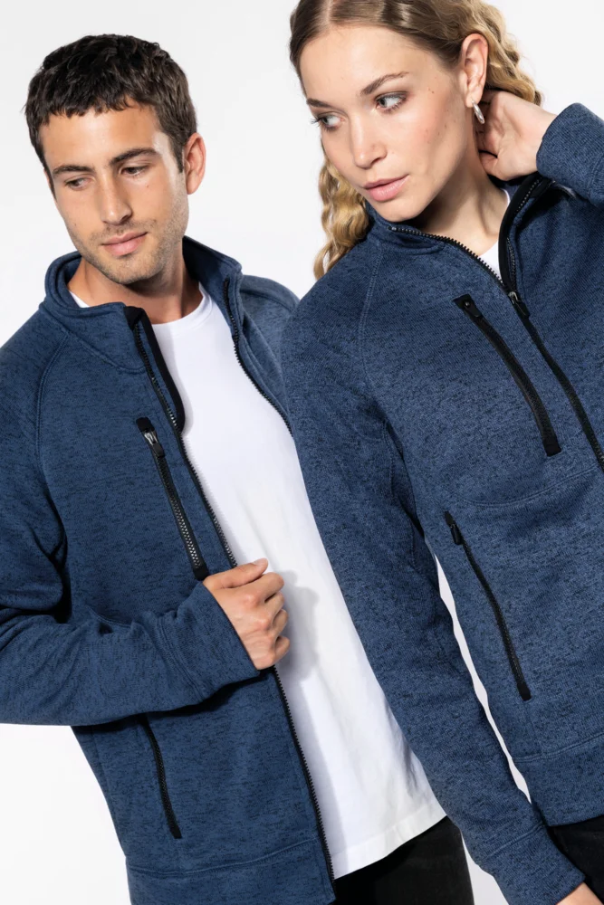Damen Melange Strickfleece Jacke