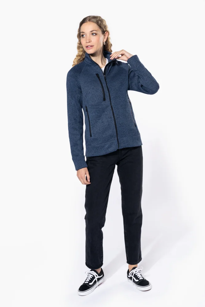 Damen Melange Strickfleece Jacke