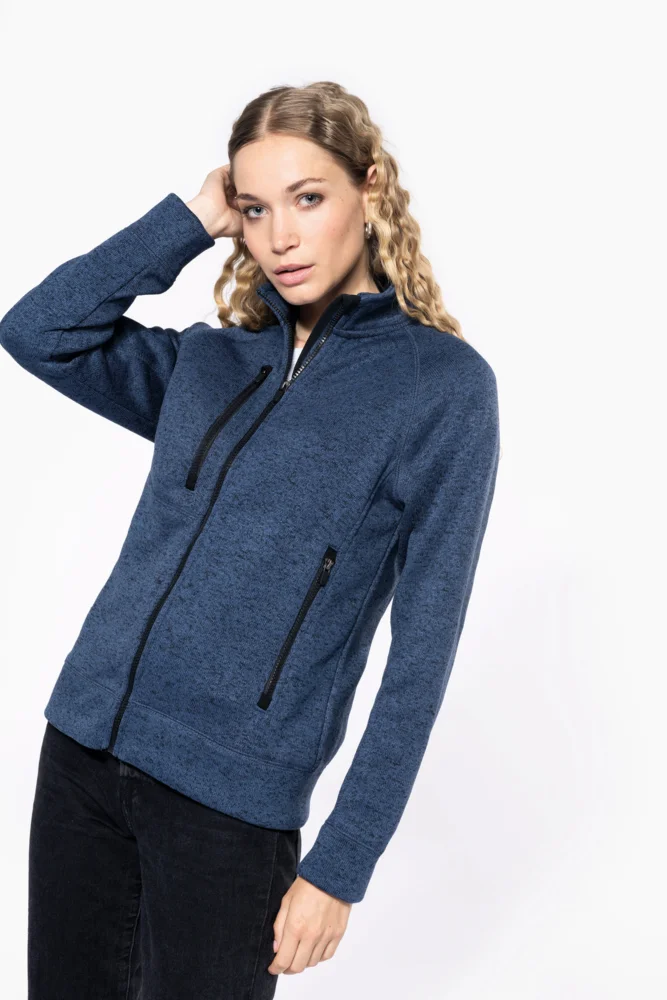 Damen Melange Strickfleece Jacke