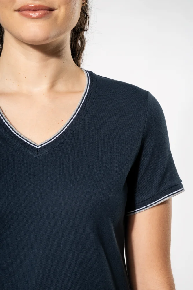 Damen Piqué V-Ausschnitt T-Shirt
