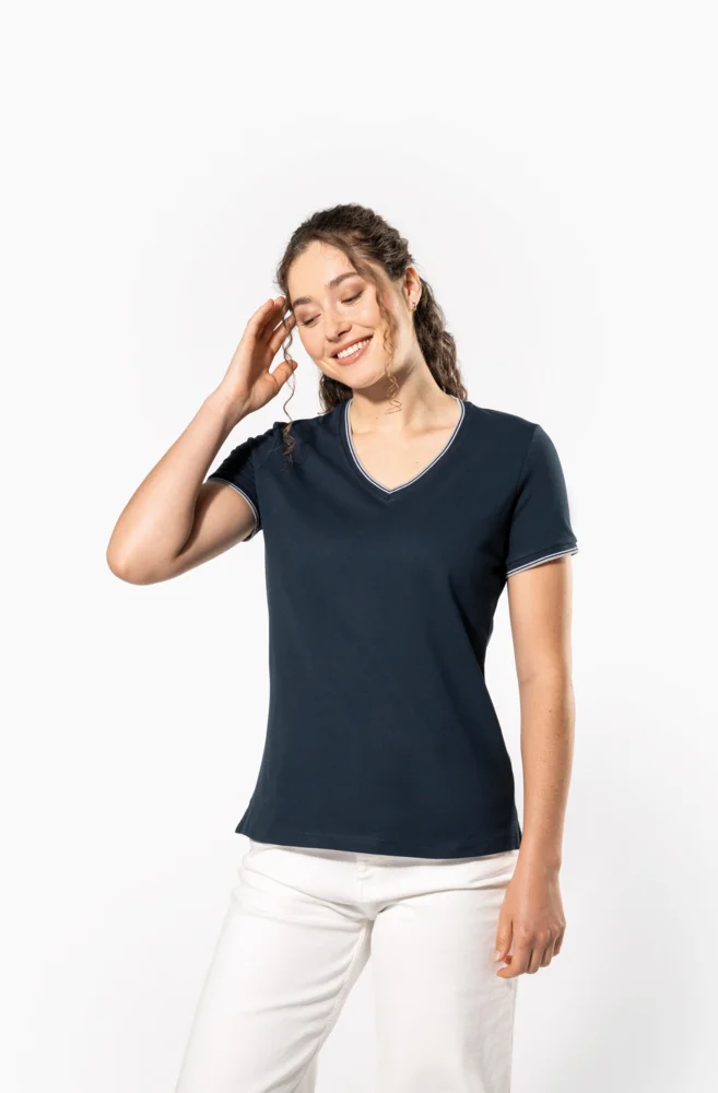 Damen Piqué V-Ausschnitt T-Shirt