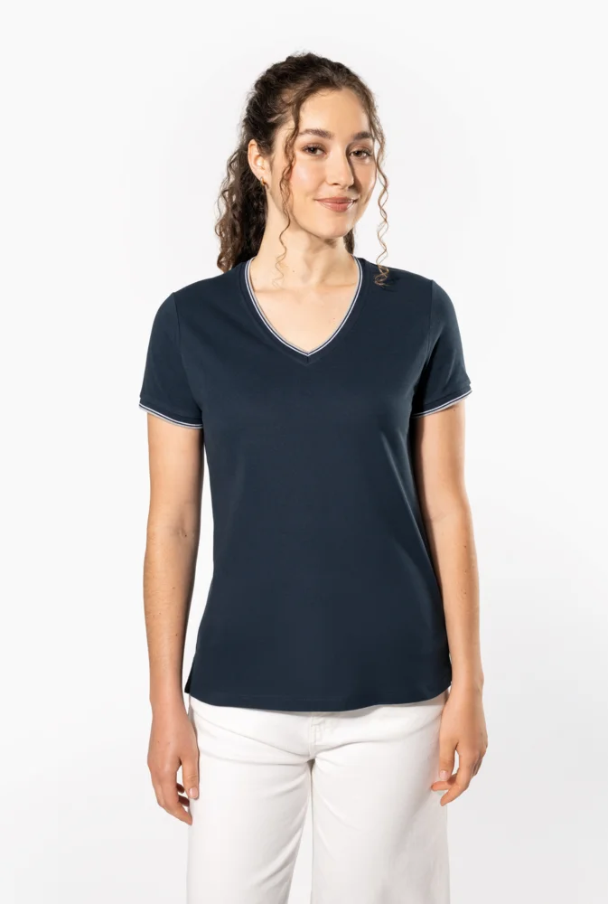 Damen Piqué V-Ausschnitt T-Shirt