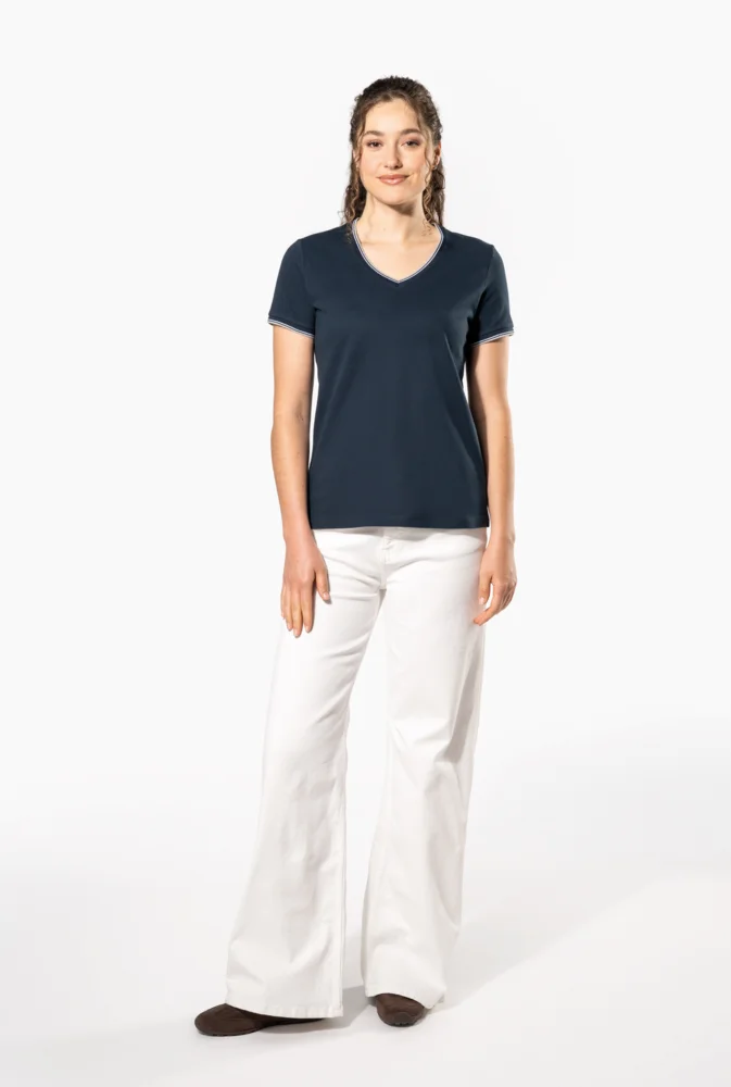 Damen Piqué V-Ausschnitt T-Shirt