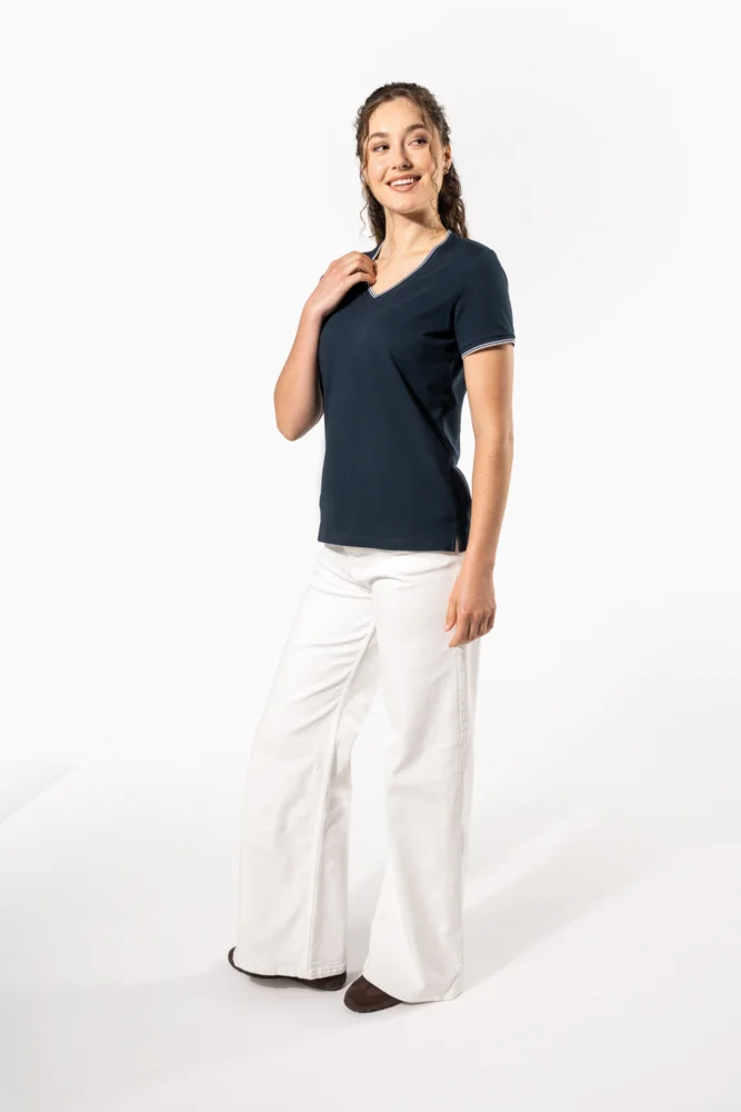 Damen Piqué V-Ausschnitt T-Shirt