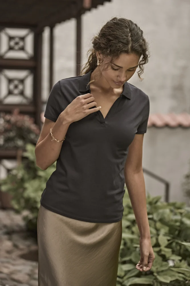 Damen V-Ausschnitt Luxury Stretch Piqué Polo