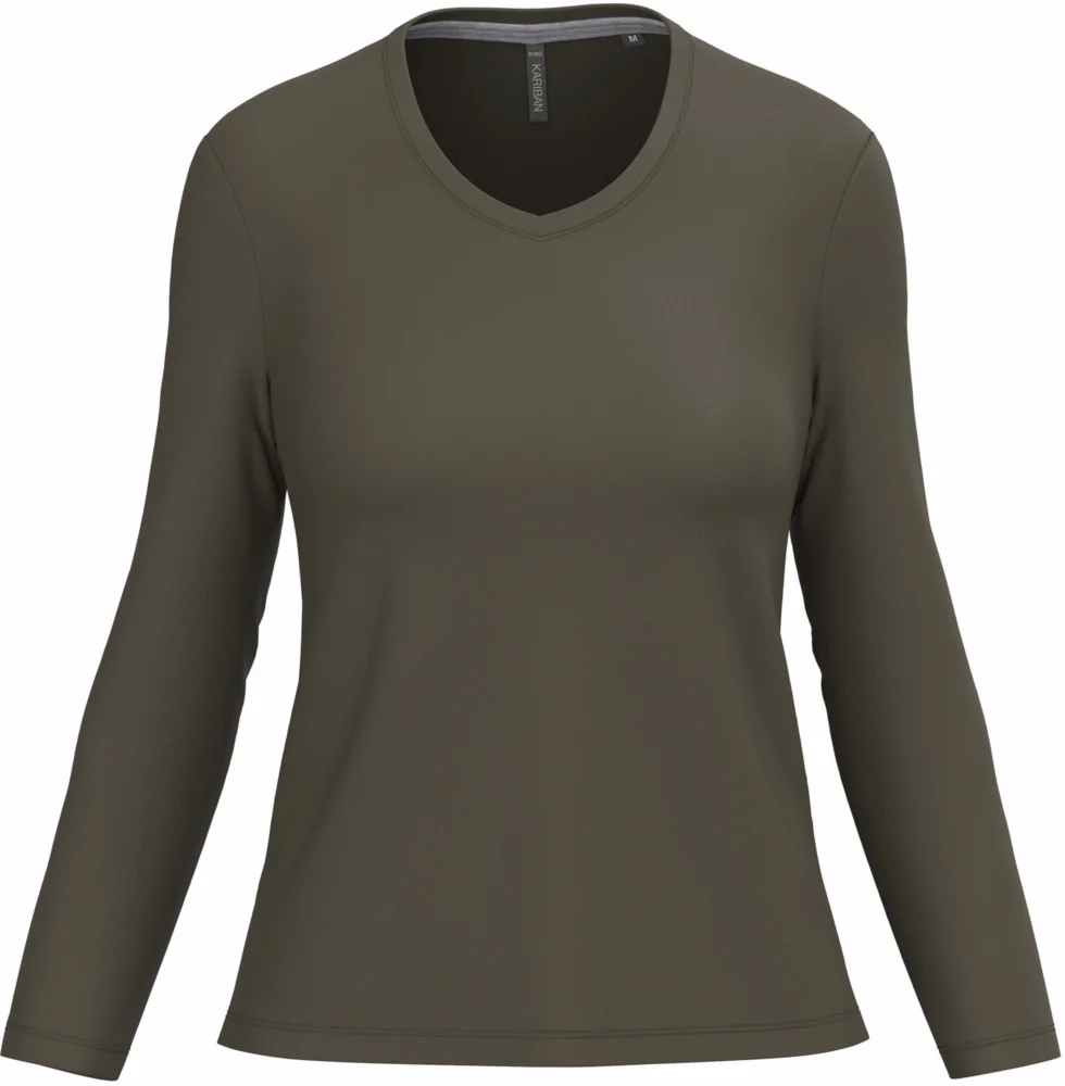 Damen V-Ausschnitt T-Shirt langarm