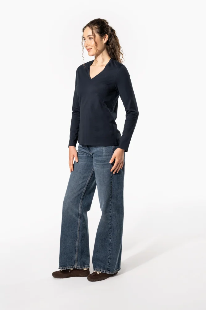 Damen V-Ausschnitt T-Shirt langarm