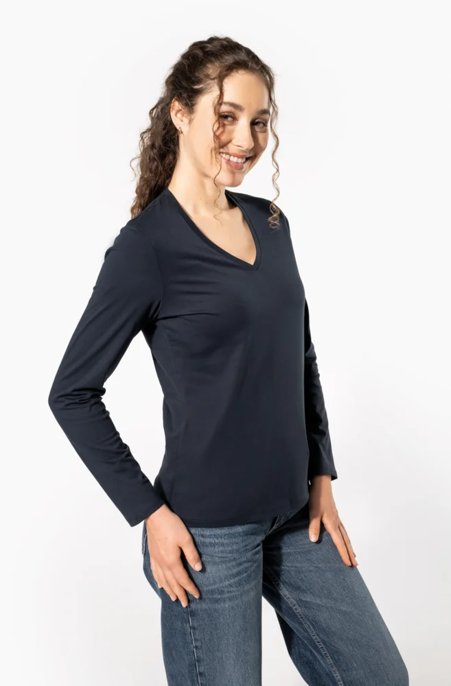 Damen V-Ausschnitt T-Shirt langarm