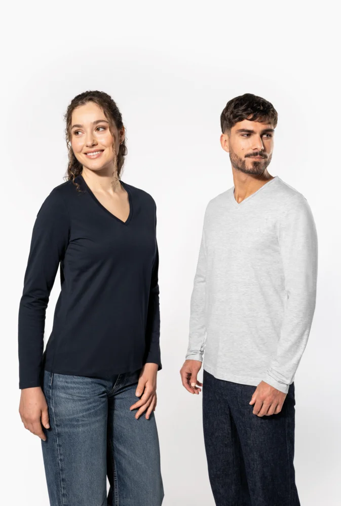Damen V-Ausschnitt T-Shirt langarm