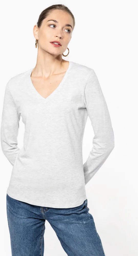 Damen V-Ausschnitt T-Shirt langarm