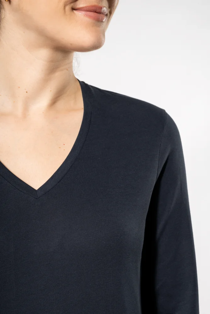 Damen V-Ausschnitt T-Shirt langarm