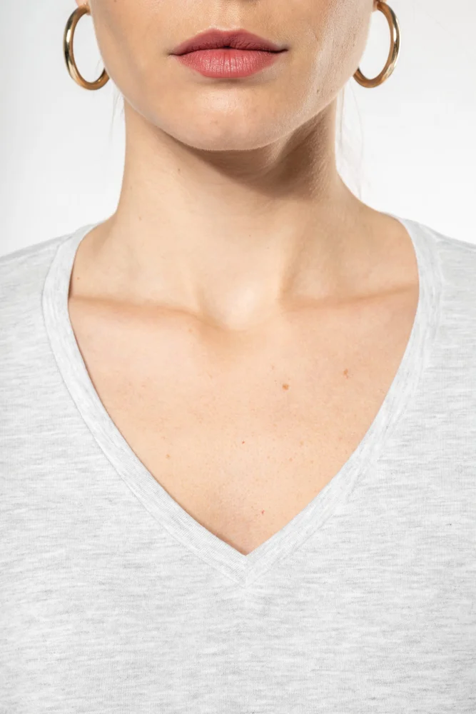 Damen V-Ausschnitt T-Shirt langarm