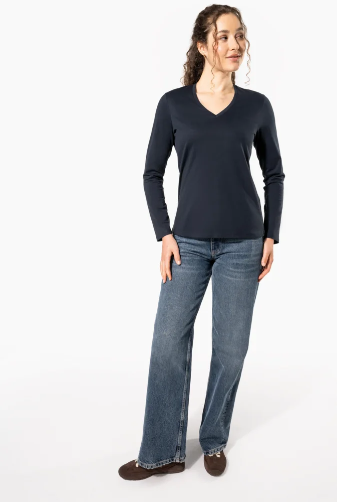 Damen V-Ausschnitt T-Shirt langarm