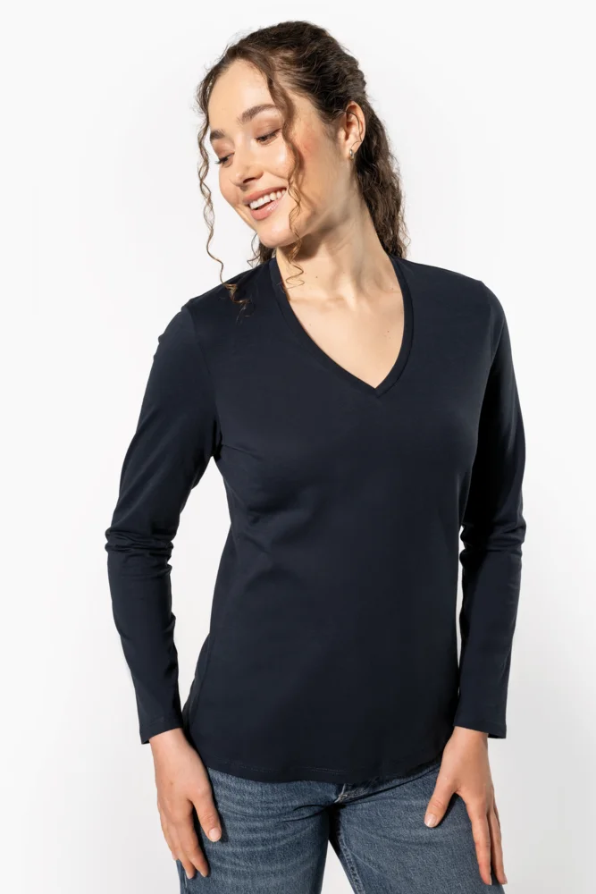 Damen V-Ausschnitt T-Shirt langarm