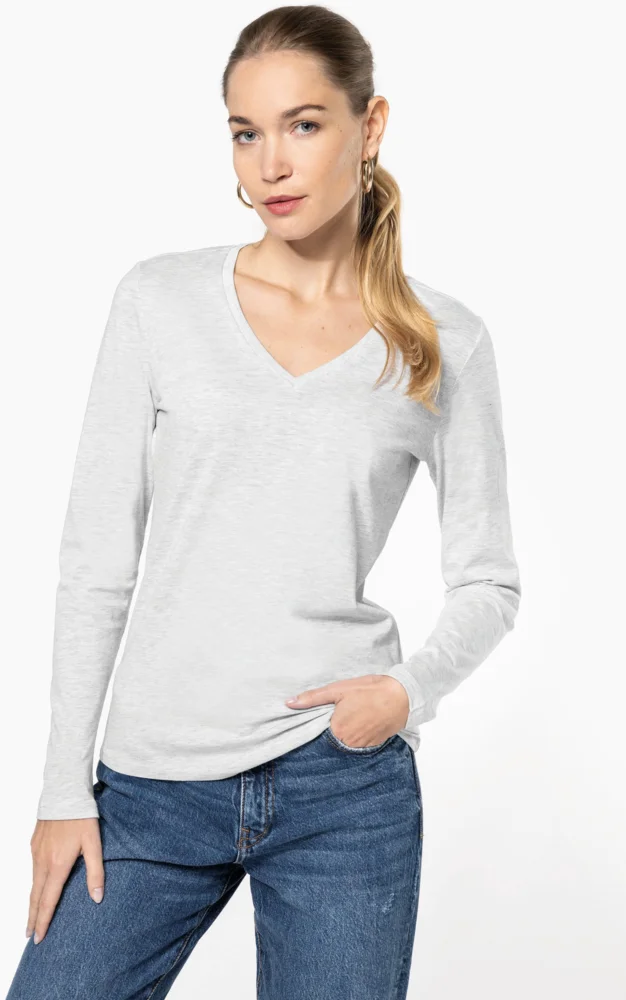 Damen V-Ausschnitt T-Shirt langarm