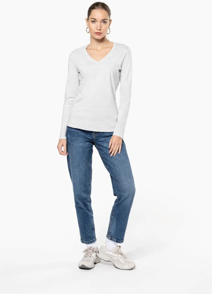 Damen V-Ausschnitt T-Shirt langarm