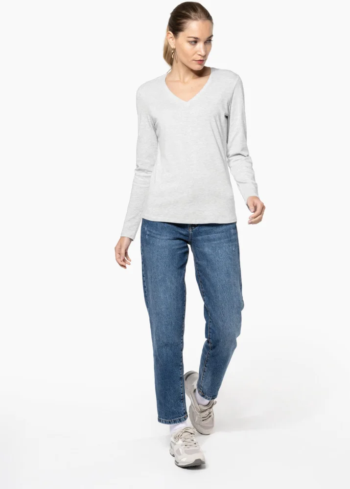 Damen V-Ausschnitt T-Shirt langarm