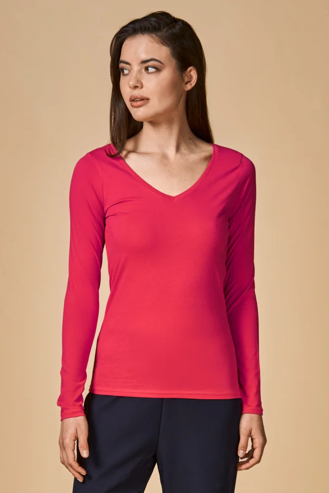 Damen V-Ausschnitt T-Shirt langarm - X.O