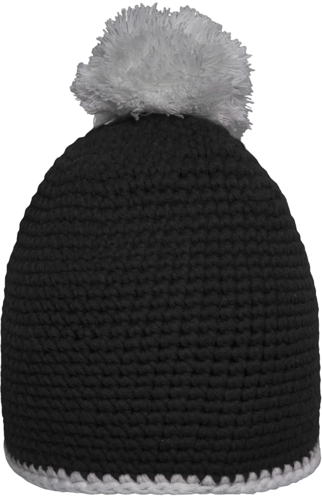 Crocheted Hat with contrasting Border and Pompon