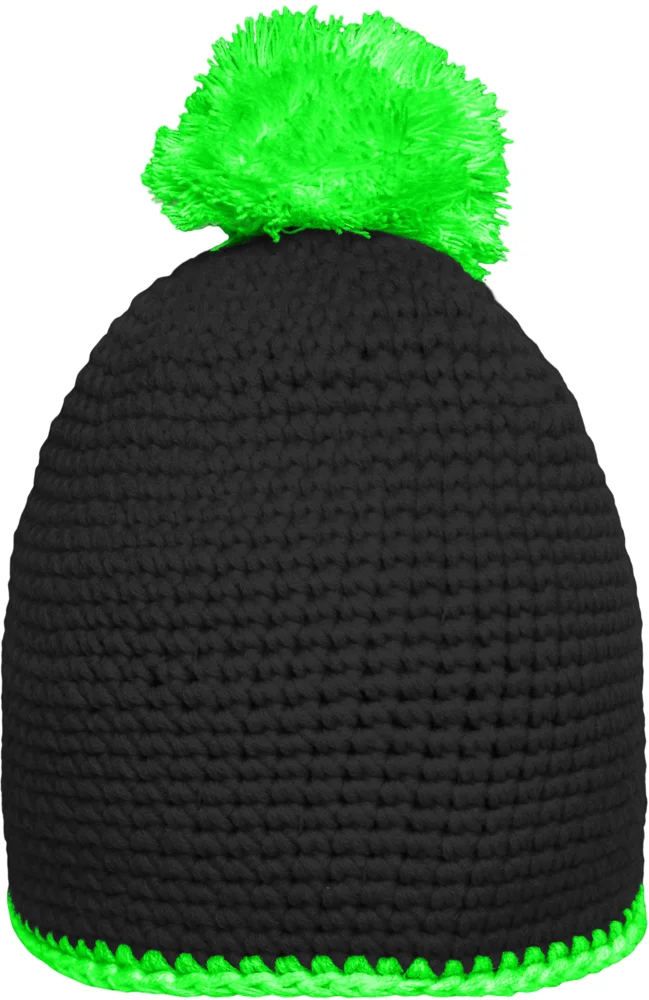 Crocheted Hat with contrasting Border and Pompon