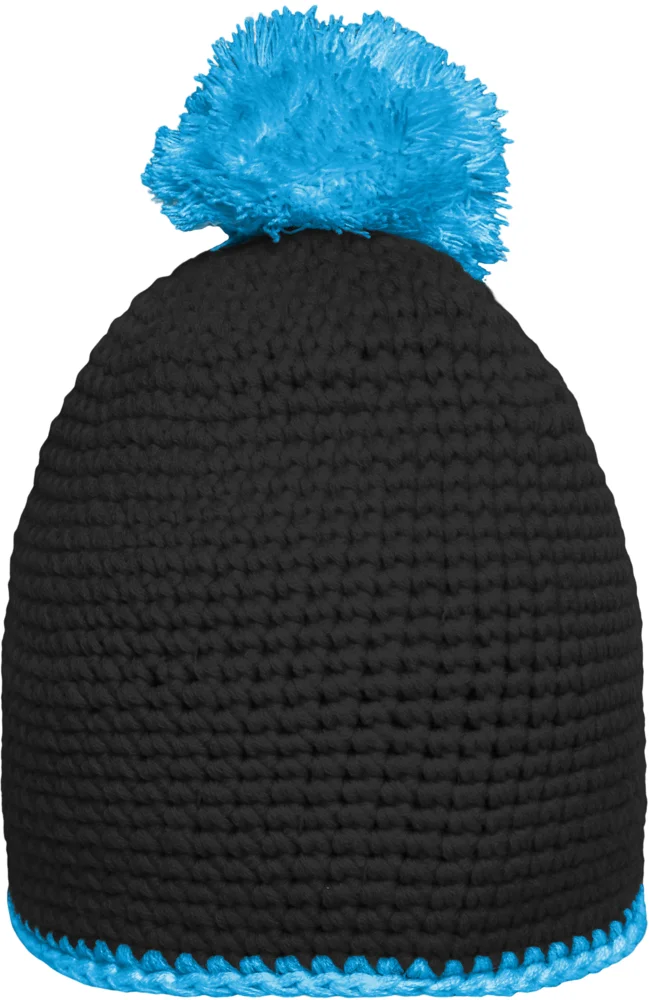 Crocheted Hat with contrasting Border and Pompon