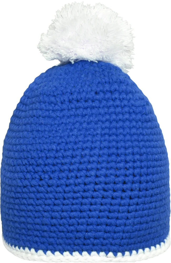 Crocheted Hat with contrasting Border and Pompon