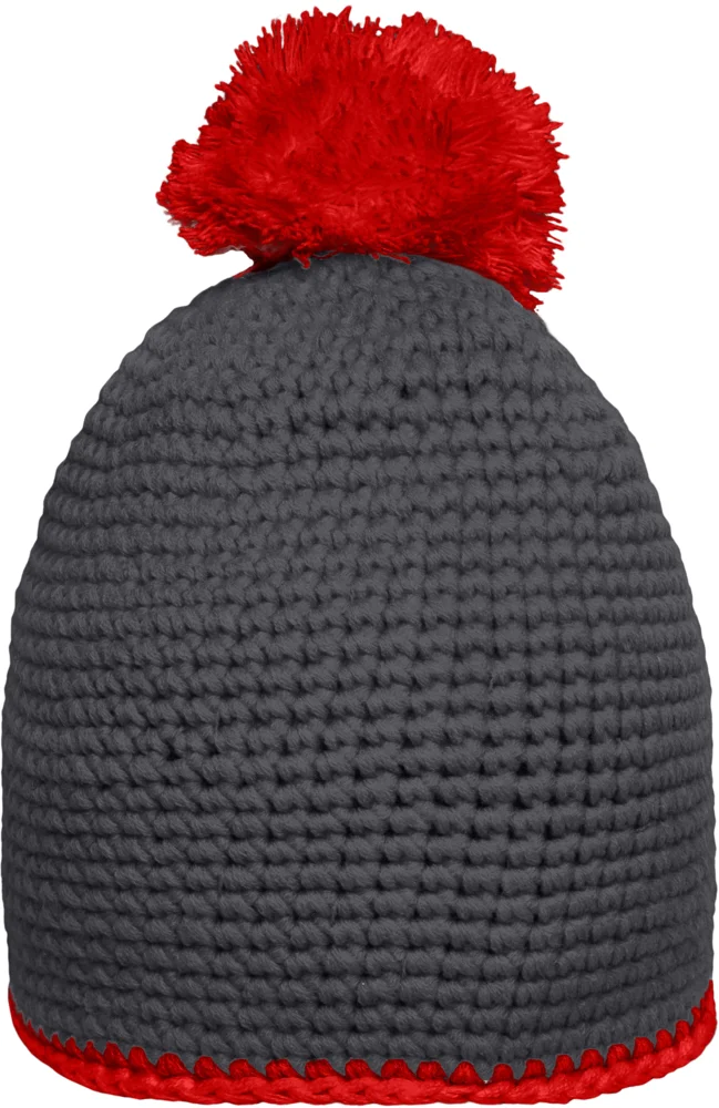 Crocheted Hat with contrasting Border and Pompon