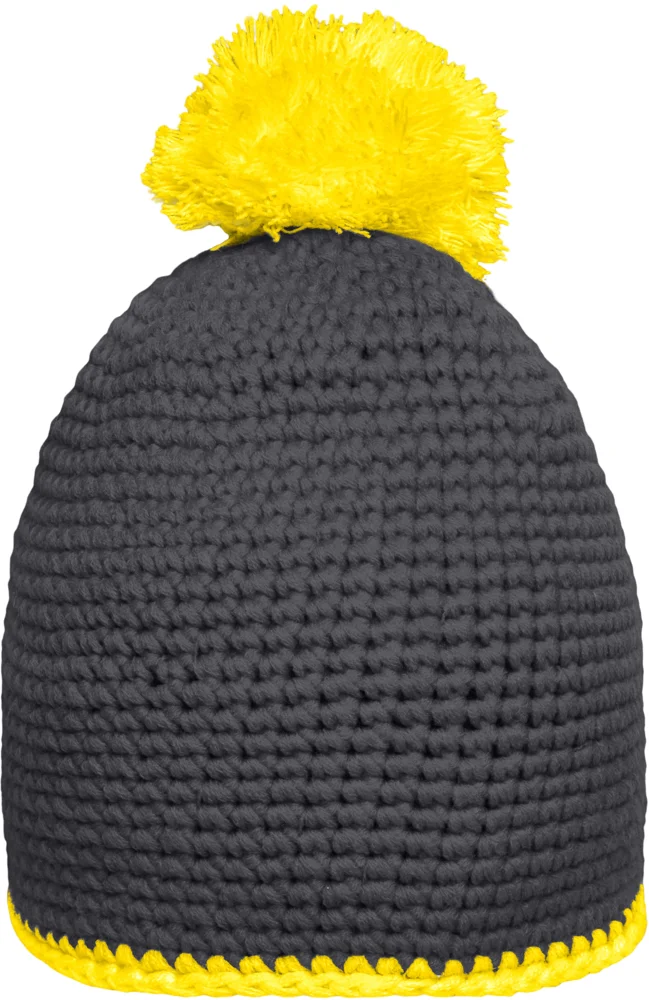 Crocheted Hat with contrasting Border and Pompon