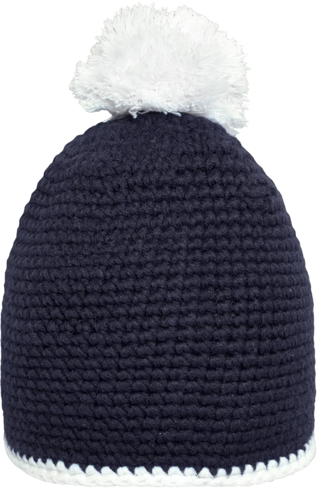 Crocheted Hat with contrasting Border and Pompon