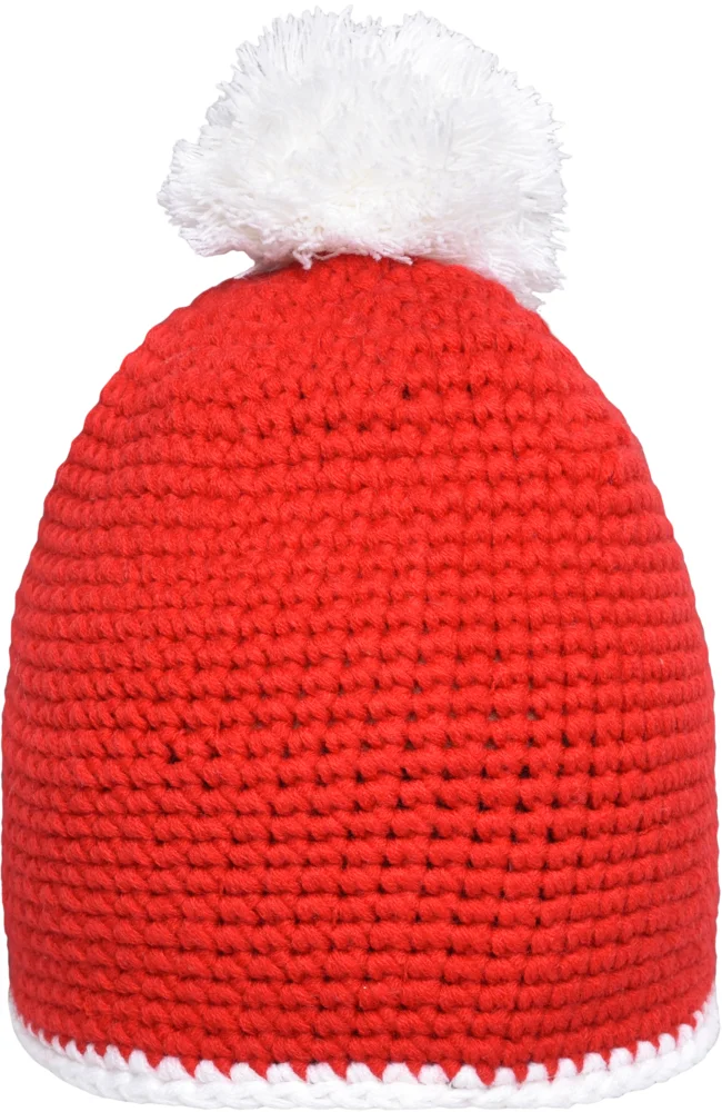 Crocheted Hat with contrasting Border and Pompon