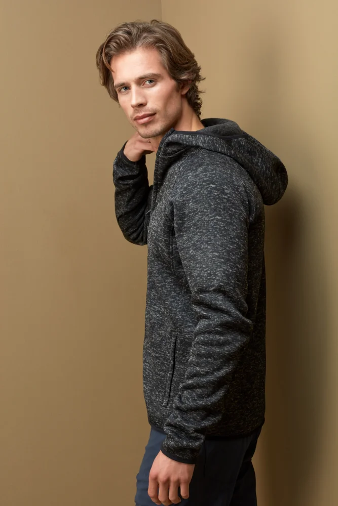 Herren Kapuzen Strickfleece Jacke