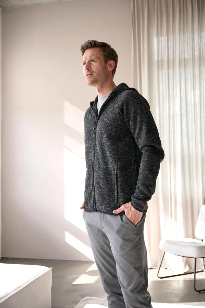 Herren Kapuzen Strickfleece Jacke