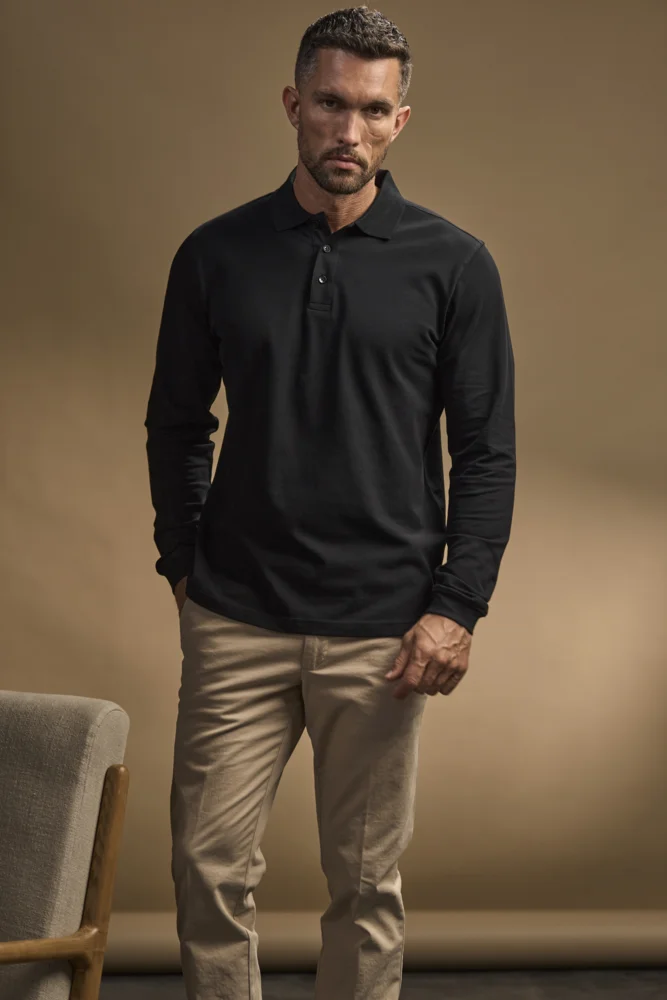 Herren Luxus Stretch Piqué Polo langarm