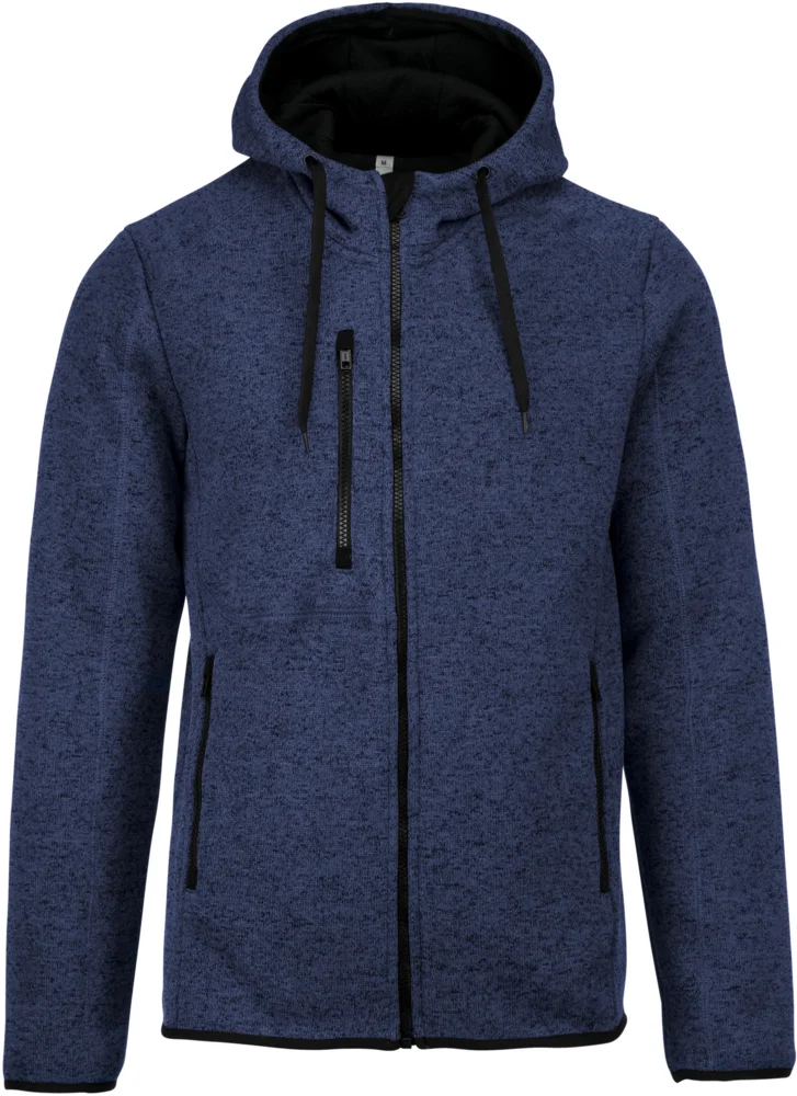 Herren Melange Kapuzen Strickfleece Jacke