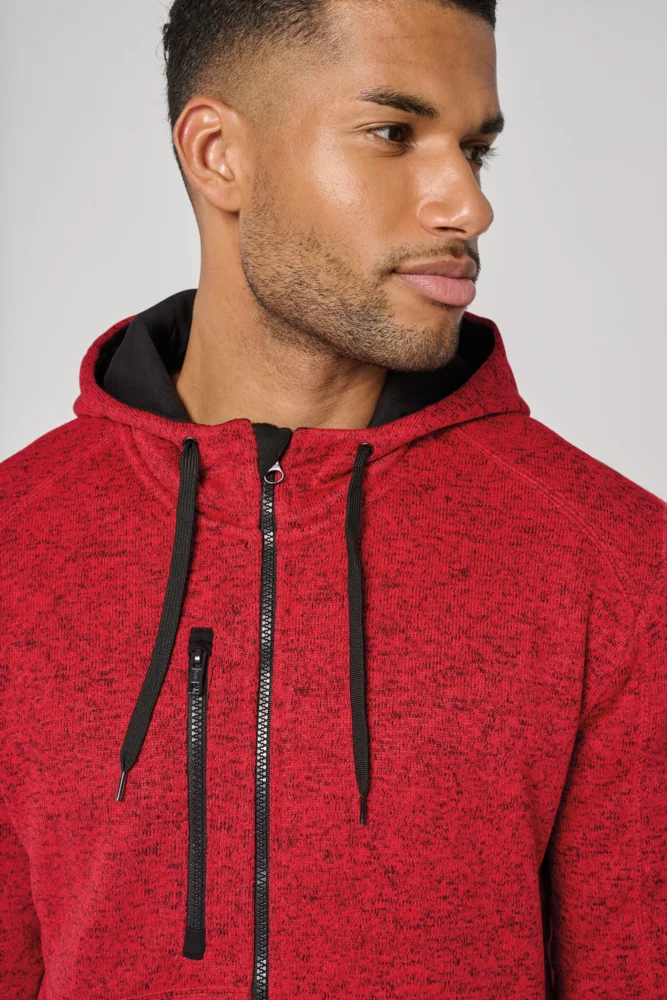 Herren Melange Kapuzen Strickfleece Jacke