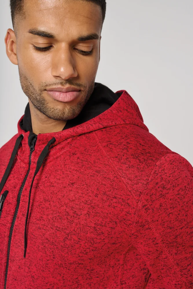 Herren Melange Kapuzen Strickfleece Jacke