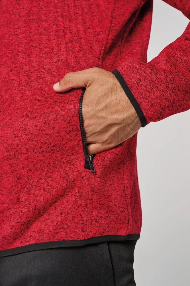 Herren Melange Kapuzen Strickfleece Jacke