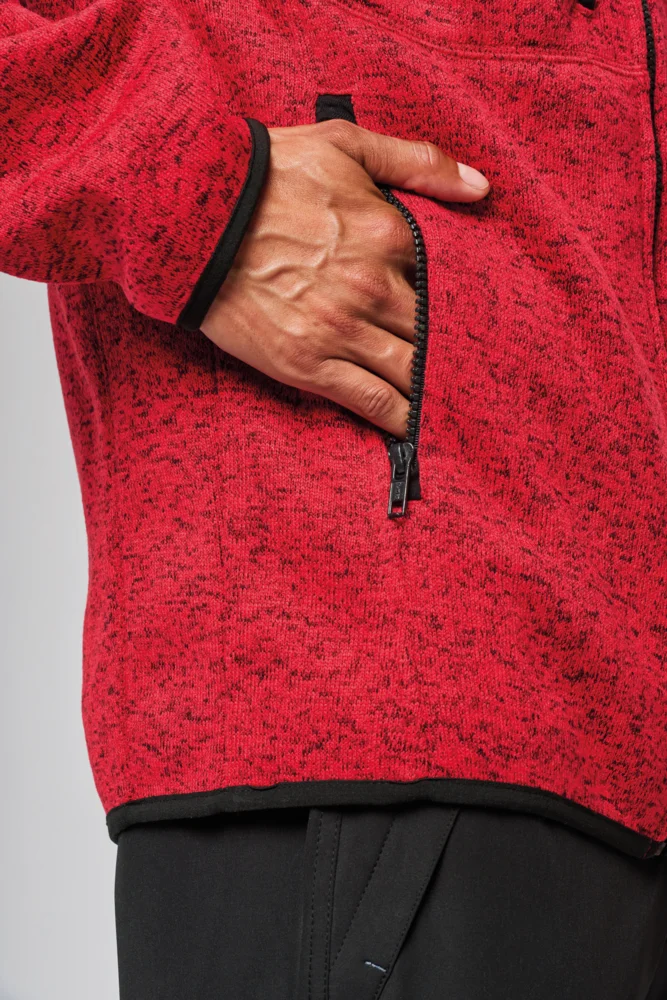 Herren Melange Kapuzen Strickfleece Jacke