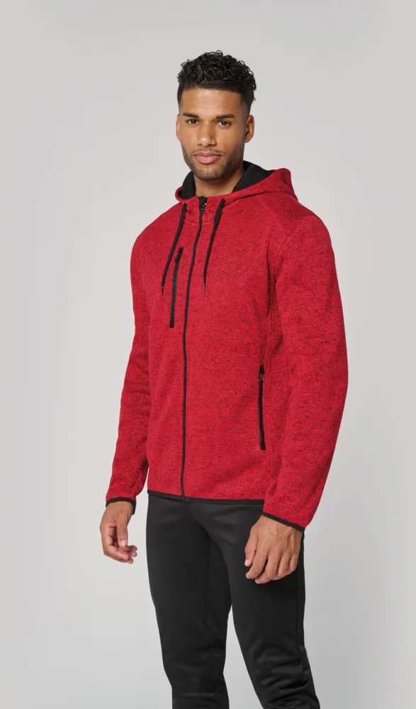 Herren Melange Kapuzen Strickfleece Jacke