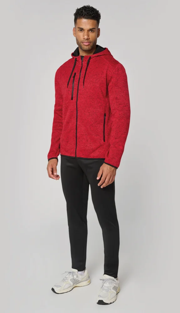 Herren Melange Kapuzen Strickfleece Jacke