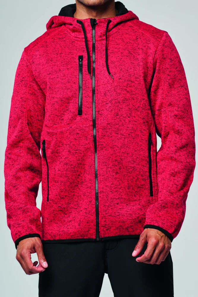 Herren Melange Kapuzen Strickfleece Jacke