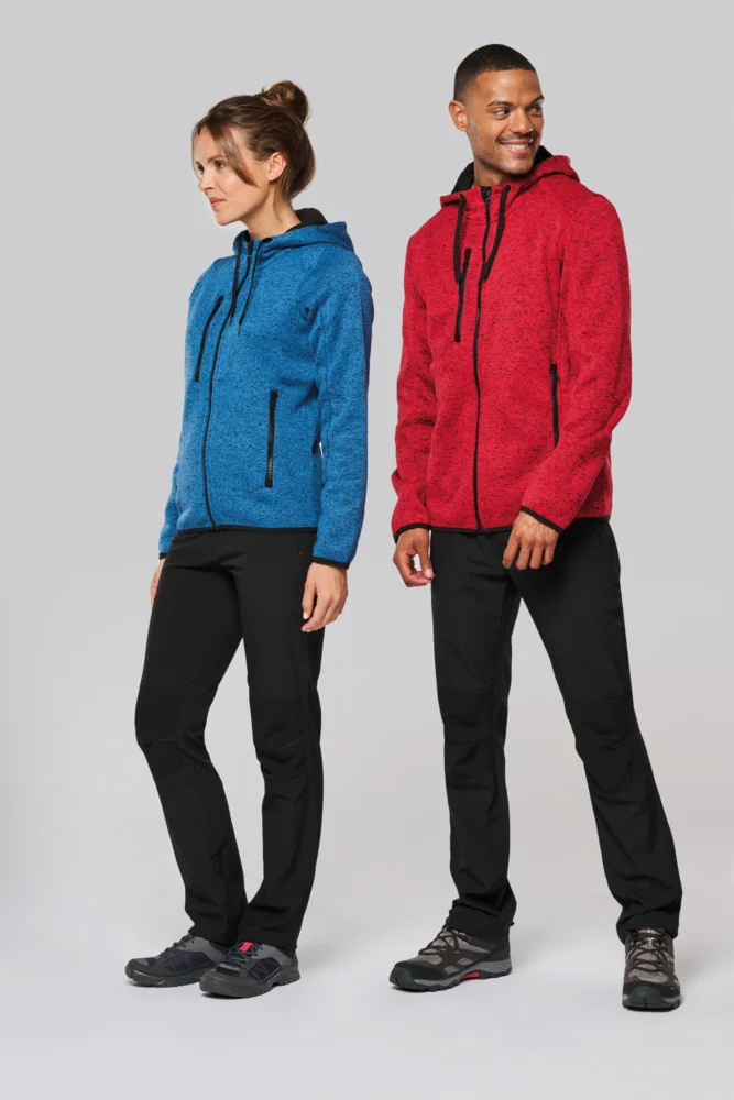 Herren Melange Kapuzen Strickfleece Jacke