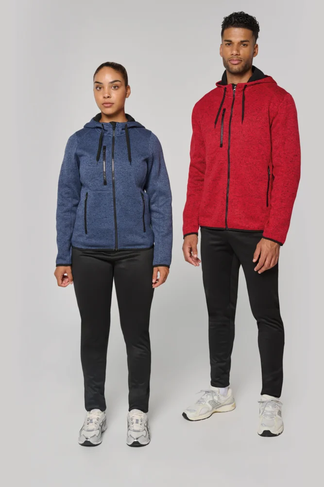 Herren Melange Kapuzen Strickfleece Jacke