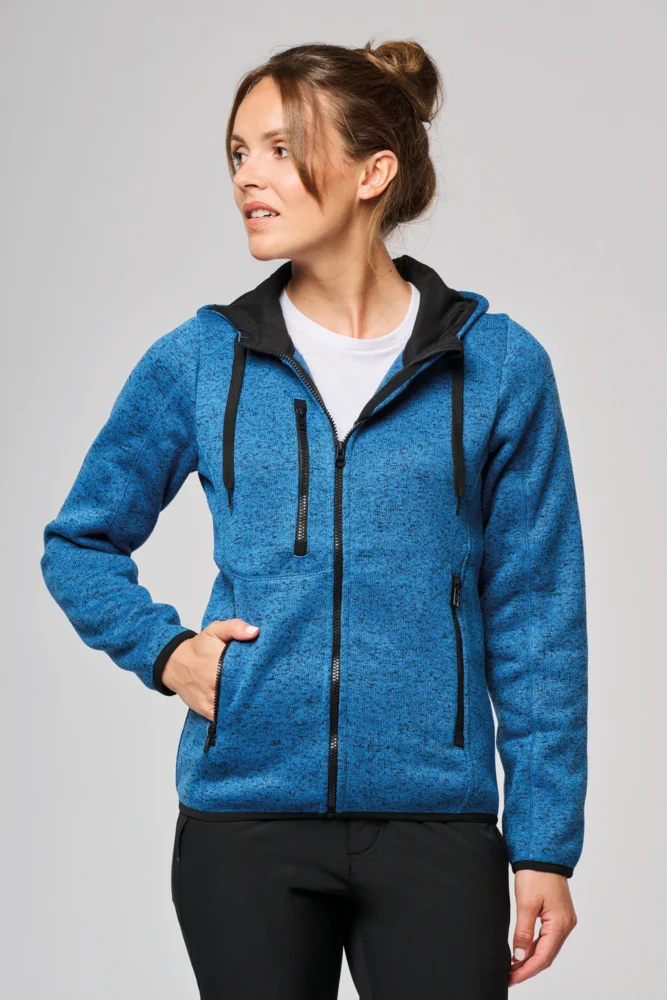 Herren Melange Kapuzen Strickfleece Jacke