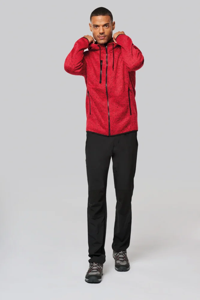 Herren Melange Kapuzen Strickfleece Jacke