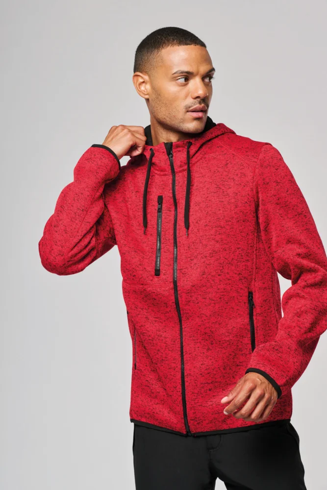 Herren Melange Kapuzen Strickfleece Jacke