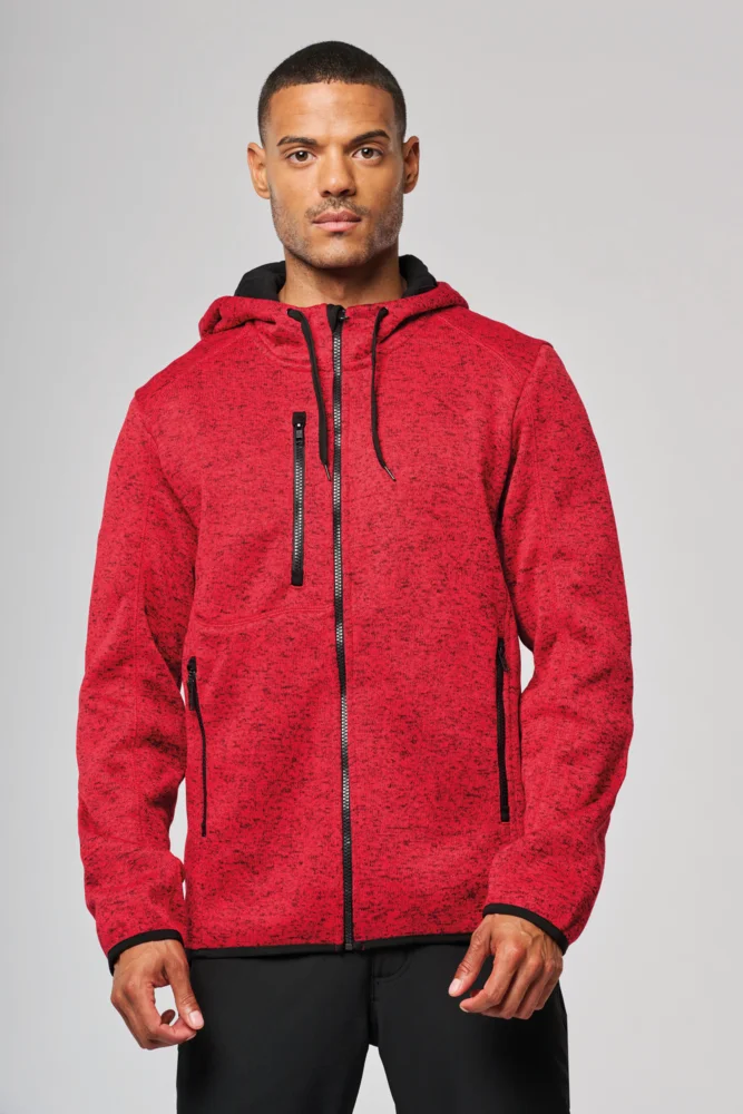 Herren Melange Kapuzen Strickfleece Jacke